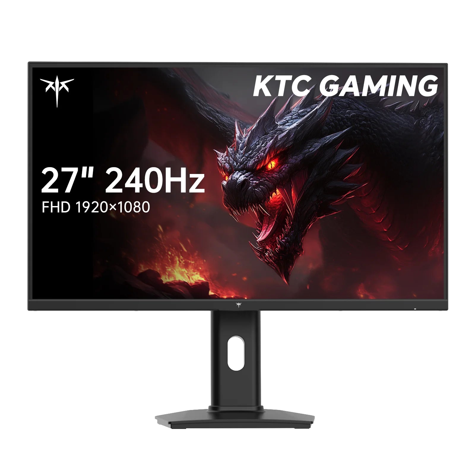Gaming monitor with KTC Gaming branding and dragon graphic on screen
