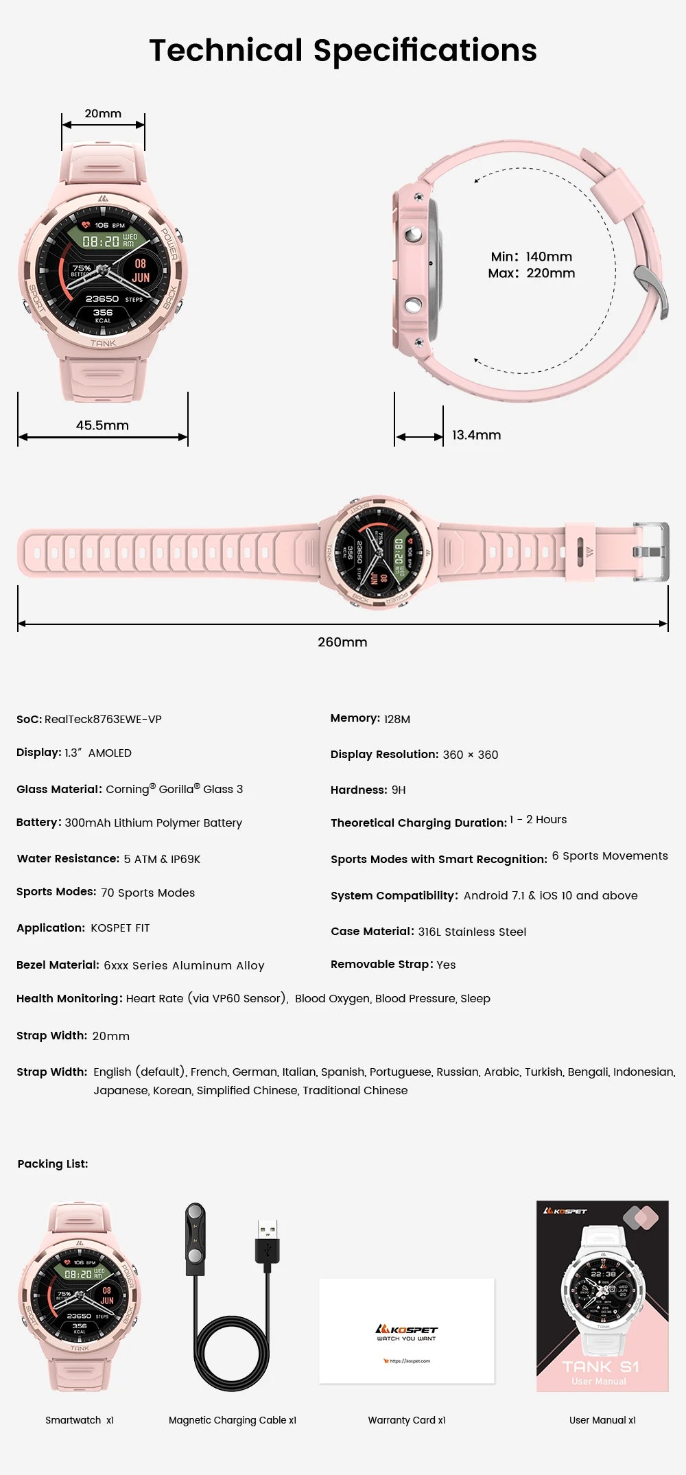 KOSPET Tank S1 1.30" AMOLED Smart Watch