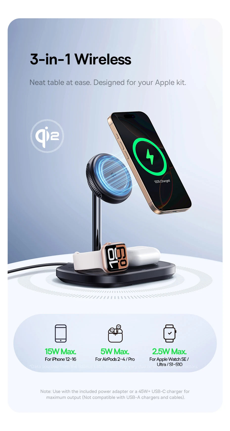 BASEUS Enerfill FS4 3in1 Wireless Charging Stand with TEC Cooling