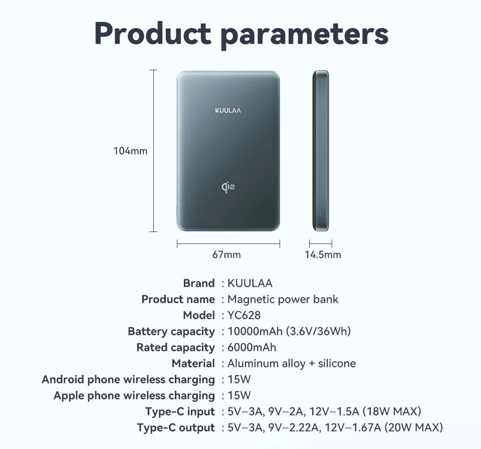 KUULAA Qi2 15W 10000mAh Magnetic Portable Charger and Power Bank