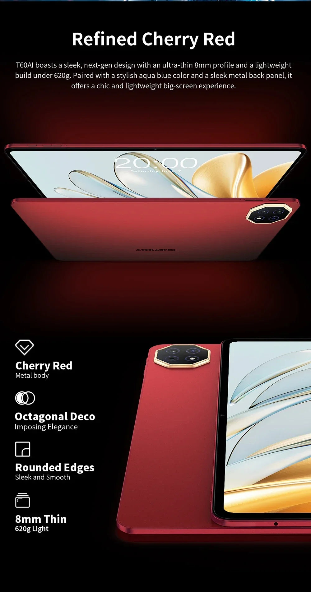TECLAST P60 Ai 12" WiFi Android Tablet - 128GB, Red