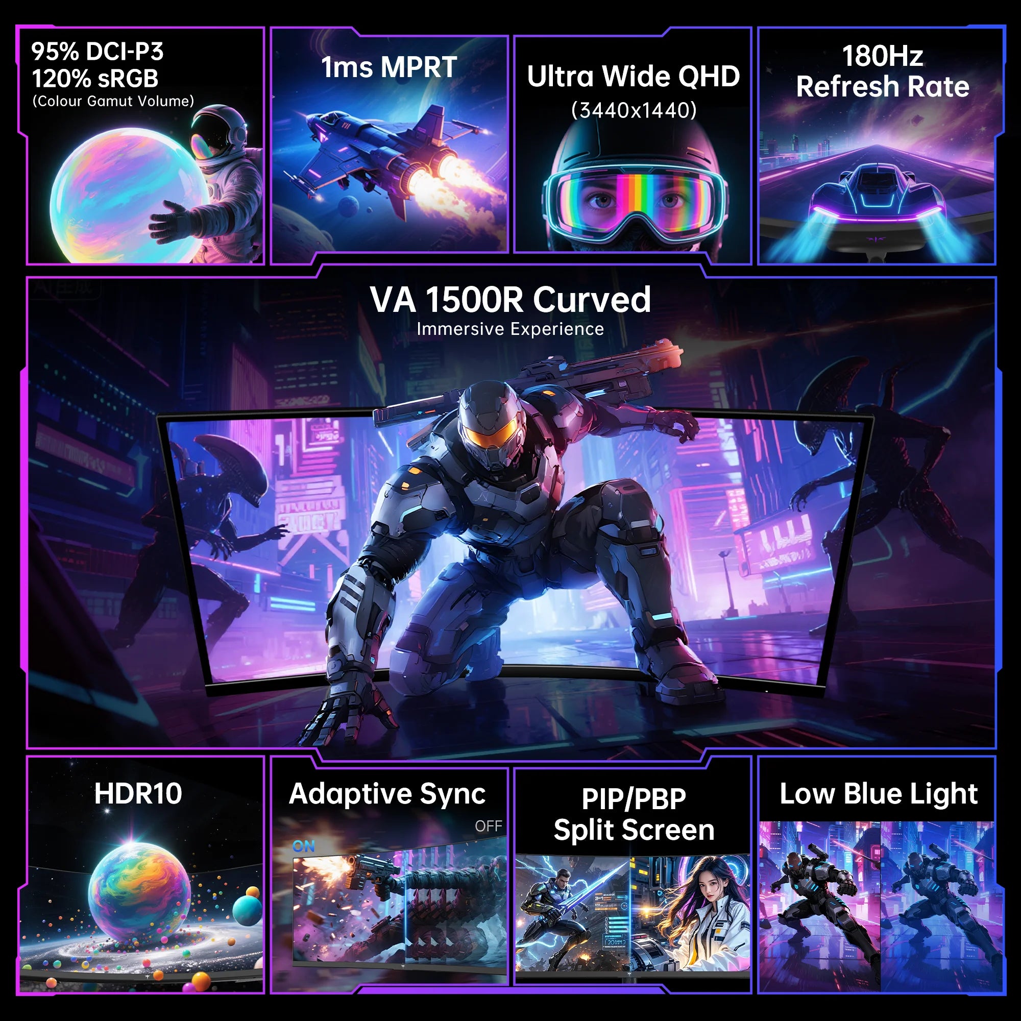 KTC 34" 180Hz UWQHD Curved Gaming Monitor - Black