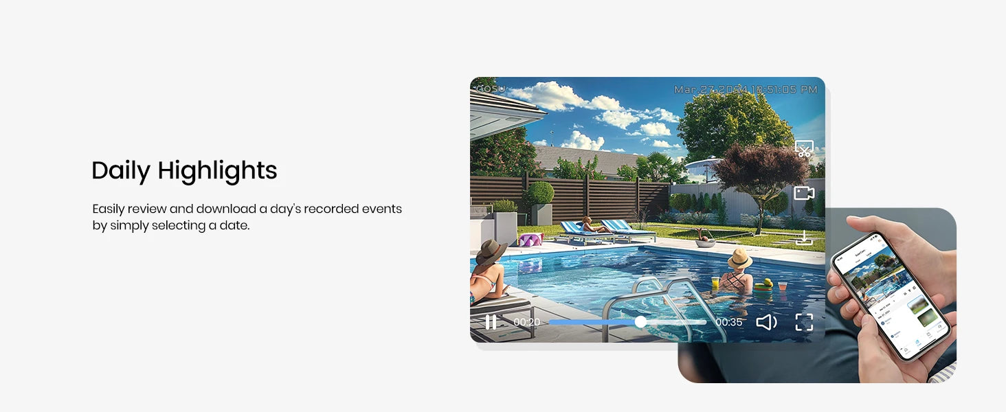 AOSU 3MP Solar Powered Wireless Home Security Smart Camera Kit - 2pk