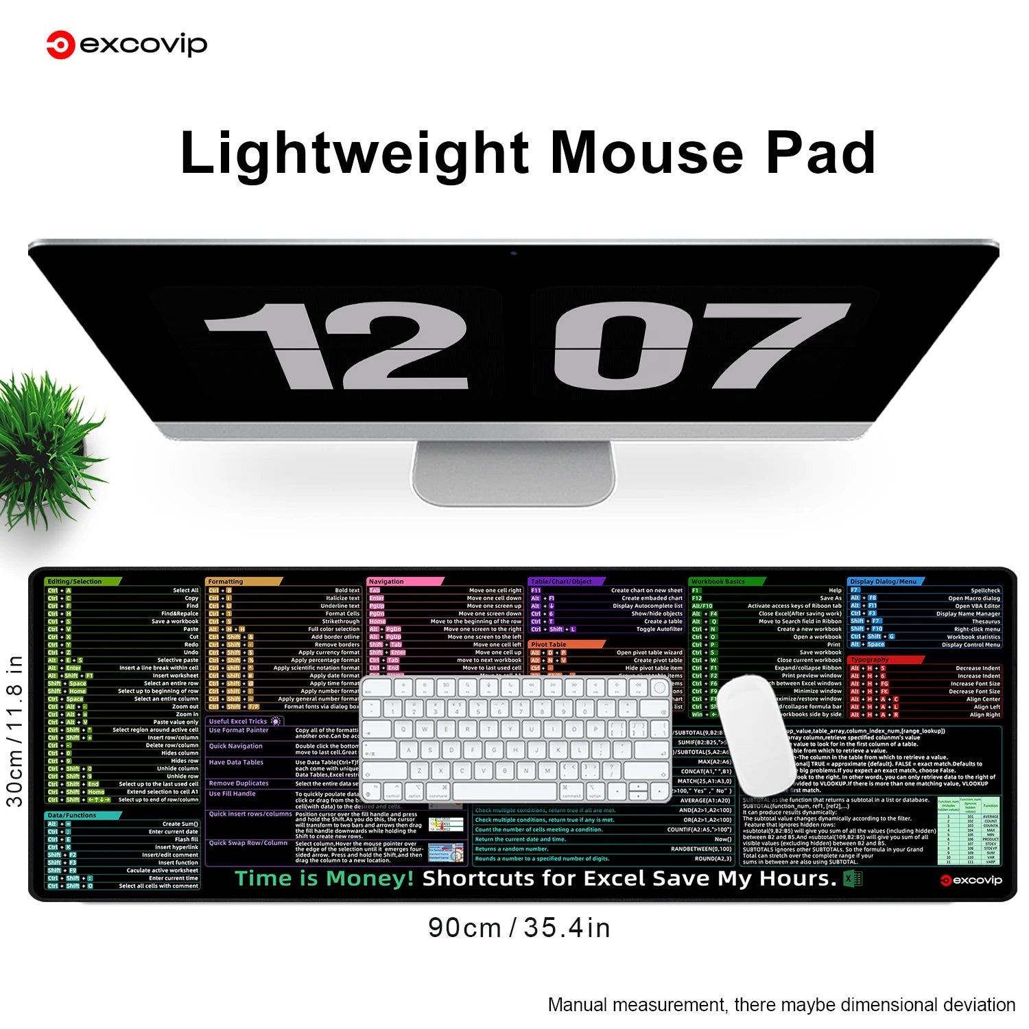 EXCO Non-Slip Excel Shortcuts Desk Mat & Gaming Pad