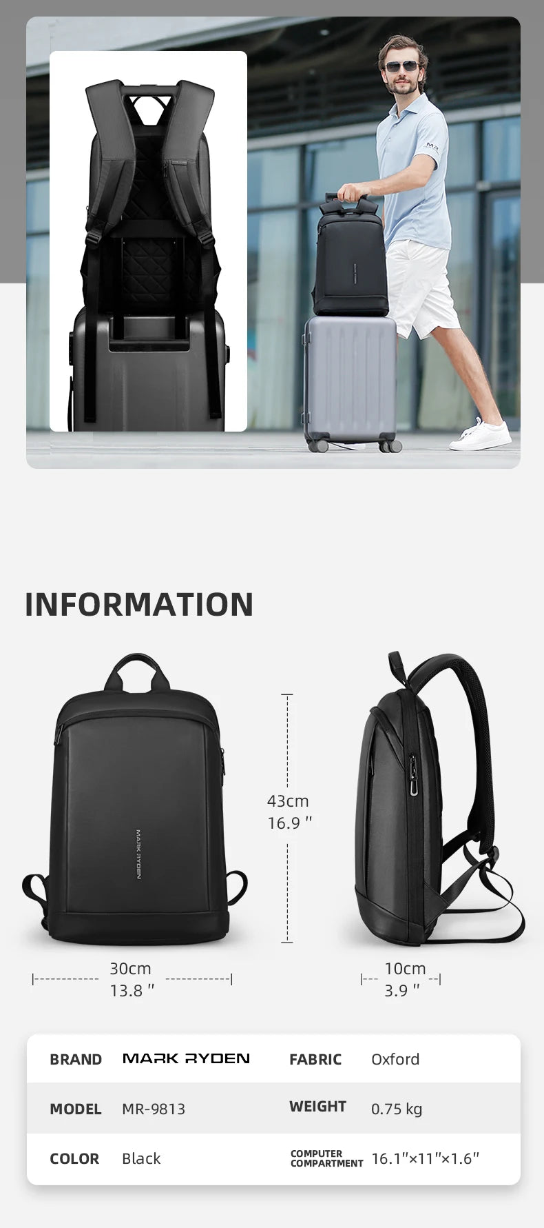 MARK RYDEN MR9813 Thin Business Travel Backpack