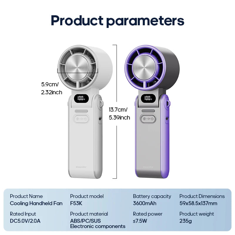 KINSCOTER F53K Rechargeable Portable Handheld Fan