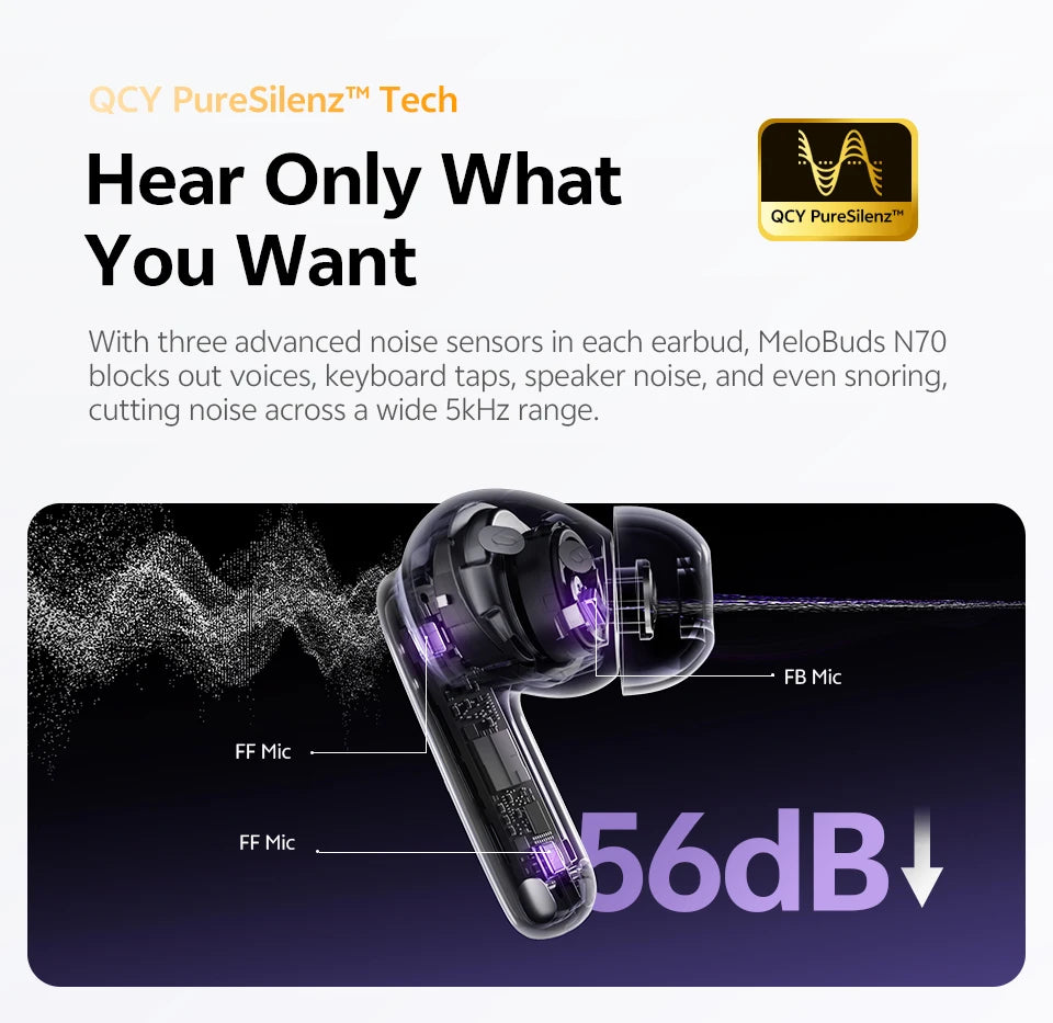QCY MeloBuds N70 Adaptive Noise Cancelling Bluetooth Wireless Earphones