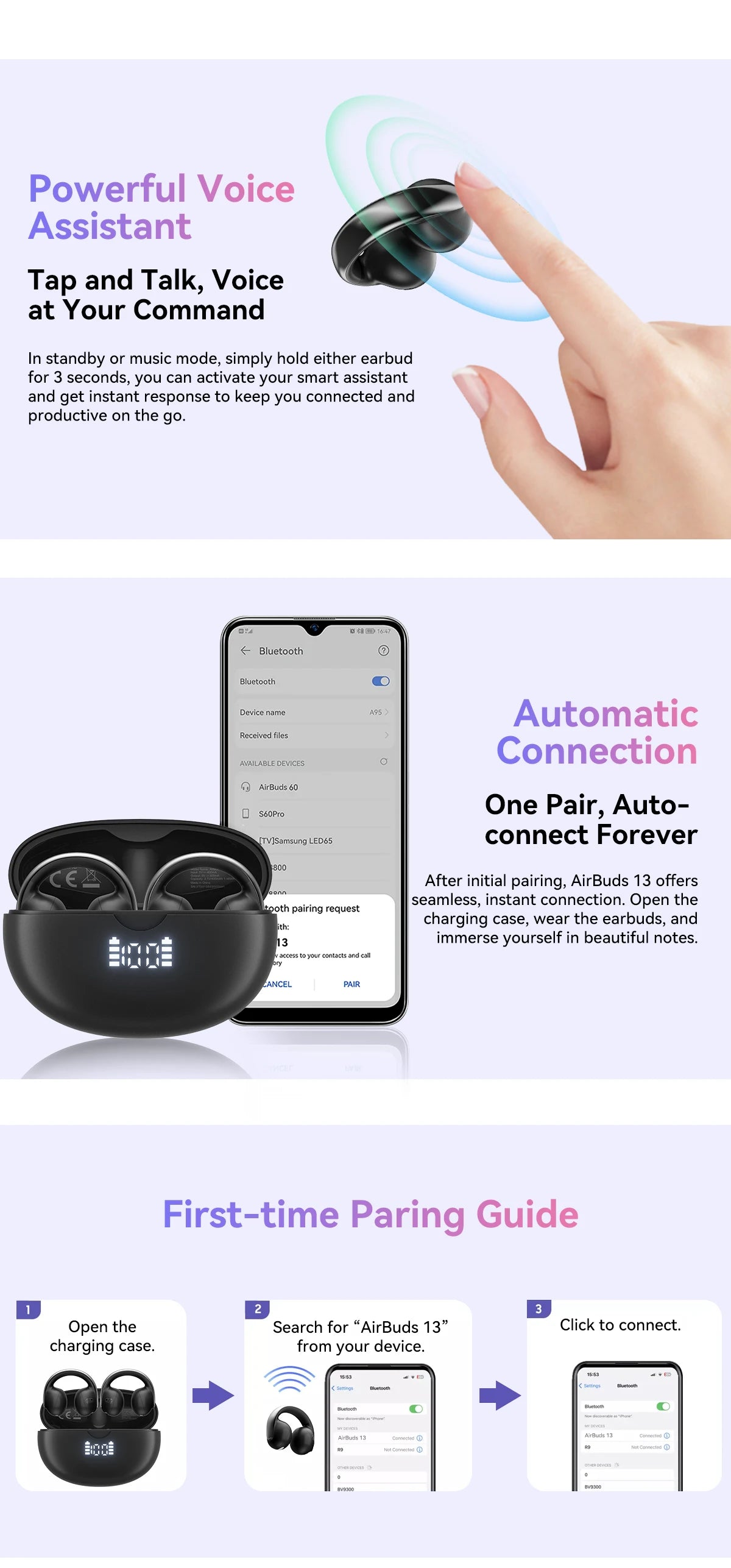 BLACKVIEW AirBuds 13 Bluetooth Wireless Open Ear Headphones