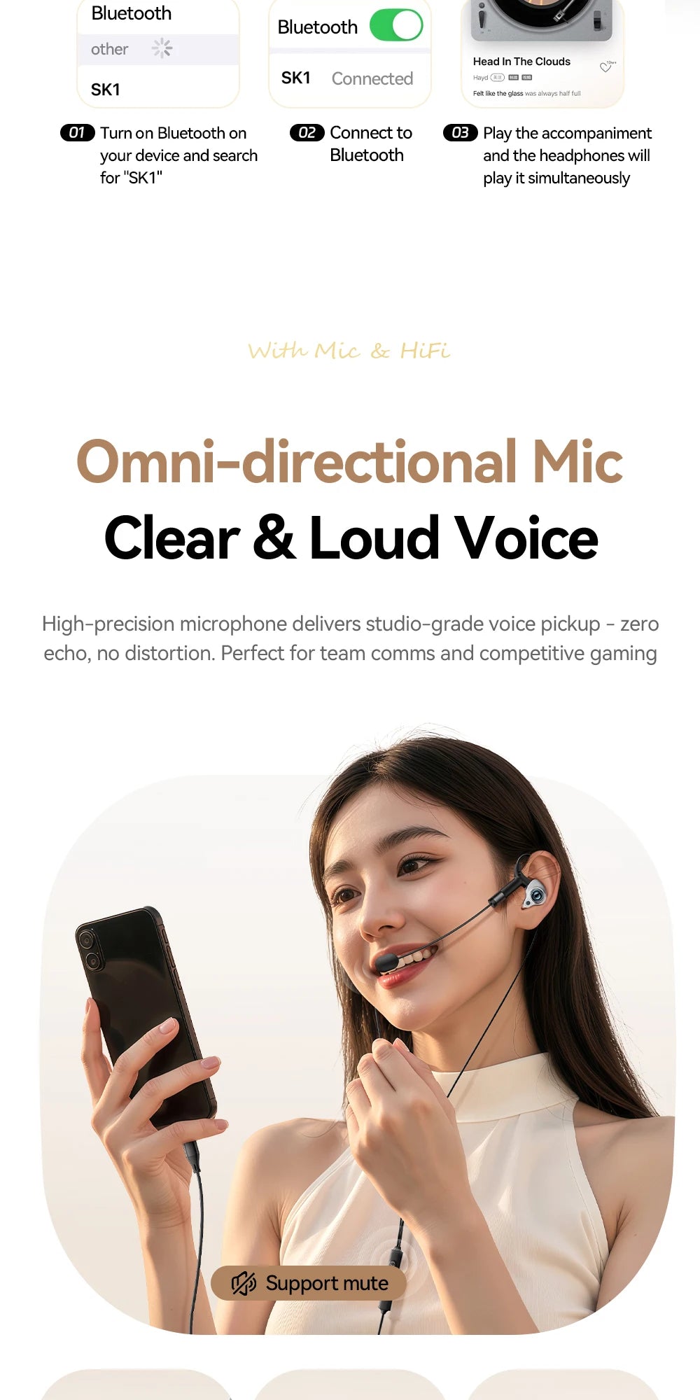 ESSAGER SK1 Karaoke Wired Earphones with Built-in Sound Card