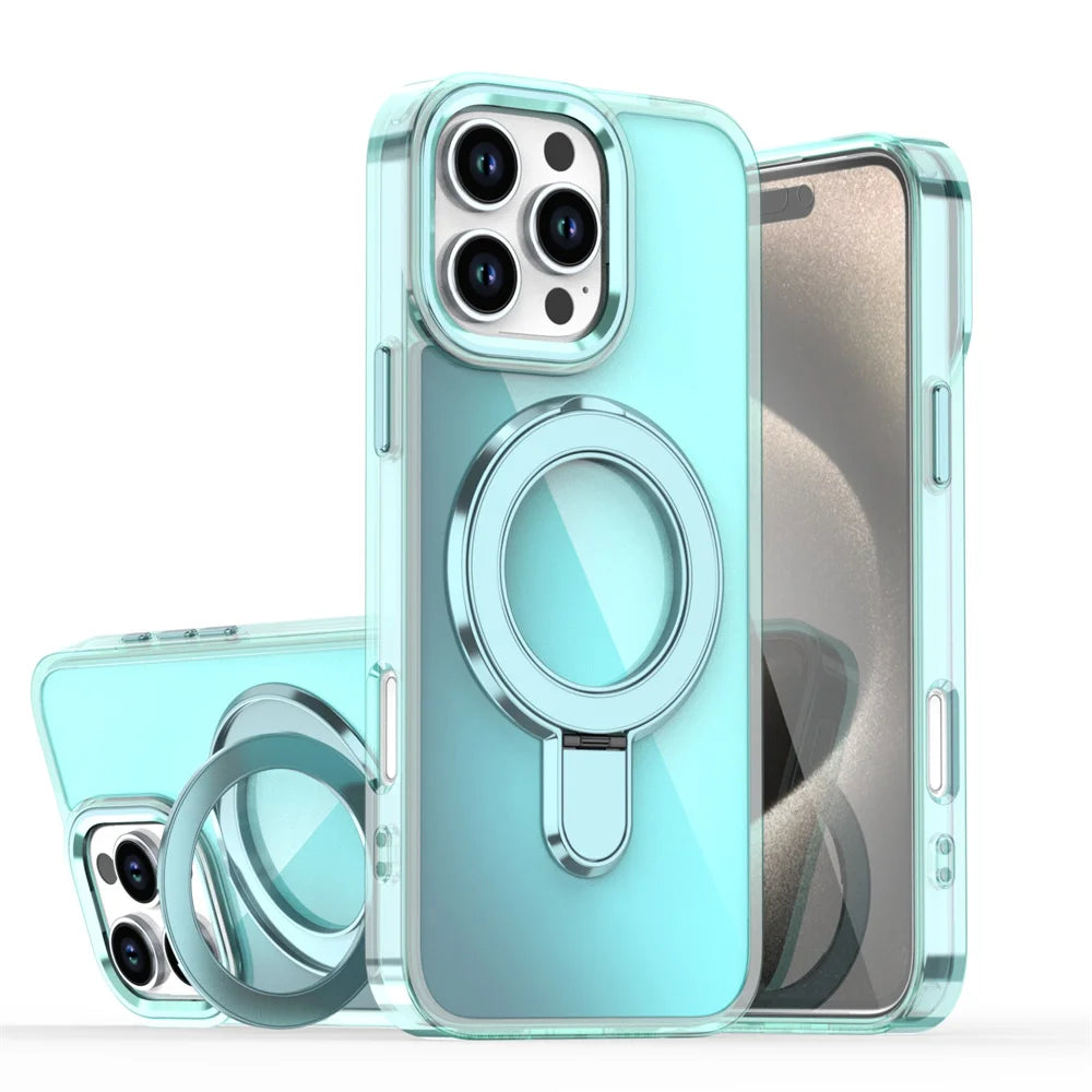 Transparent MagSafe Shockproof Case for iPhone with Stand