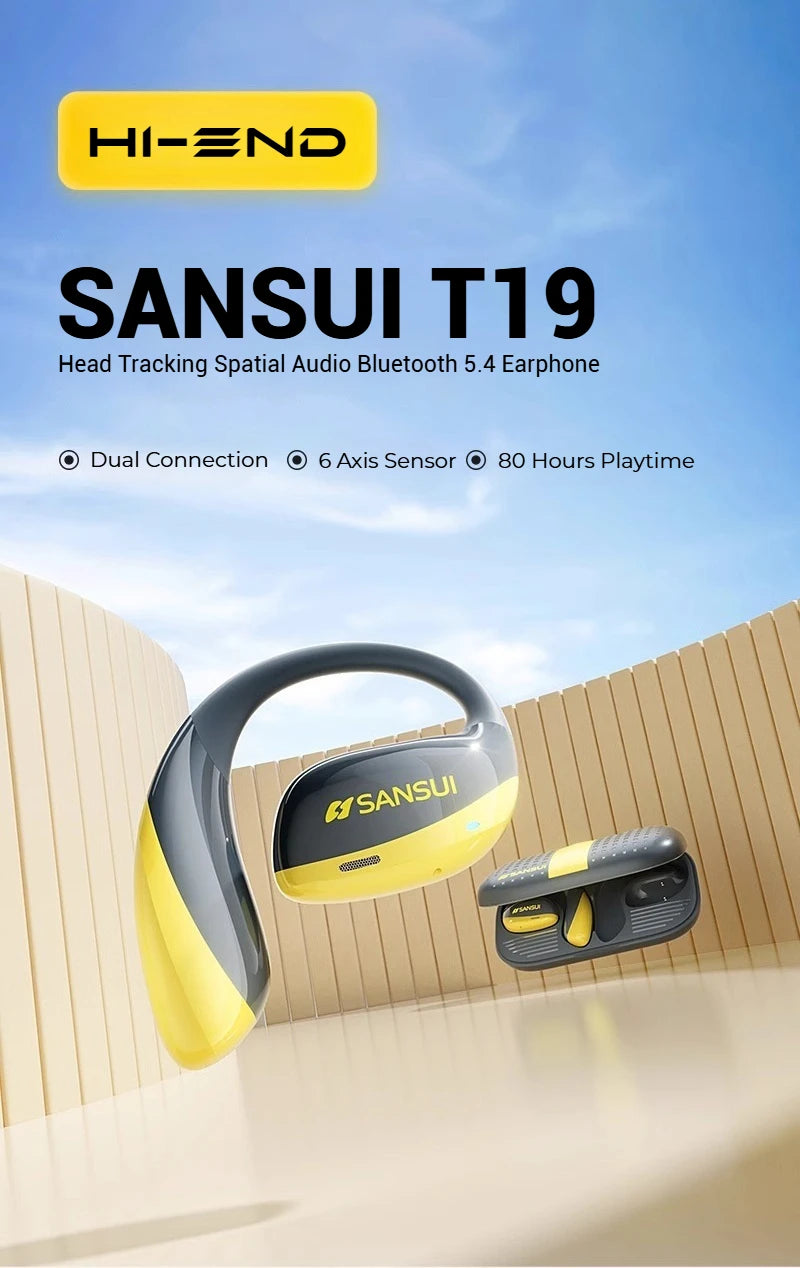 SANSUI T19 Bluetooth Wireless Open Ear Headphones with Spacial Audio