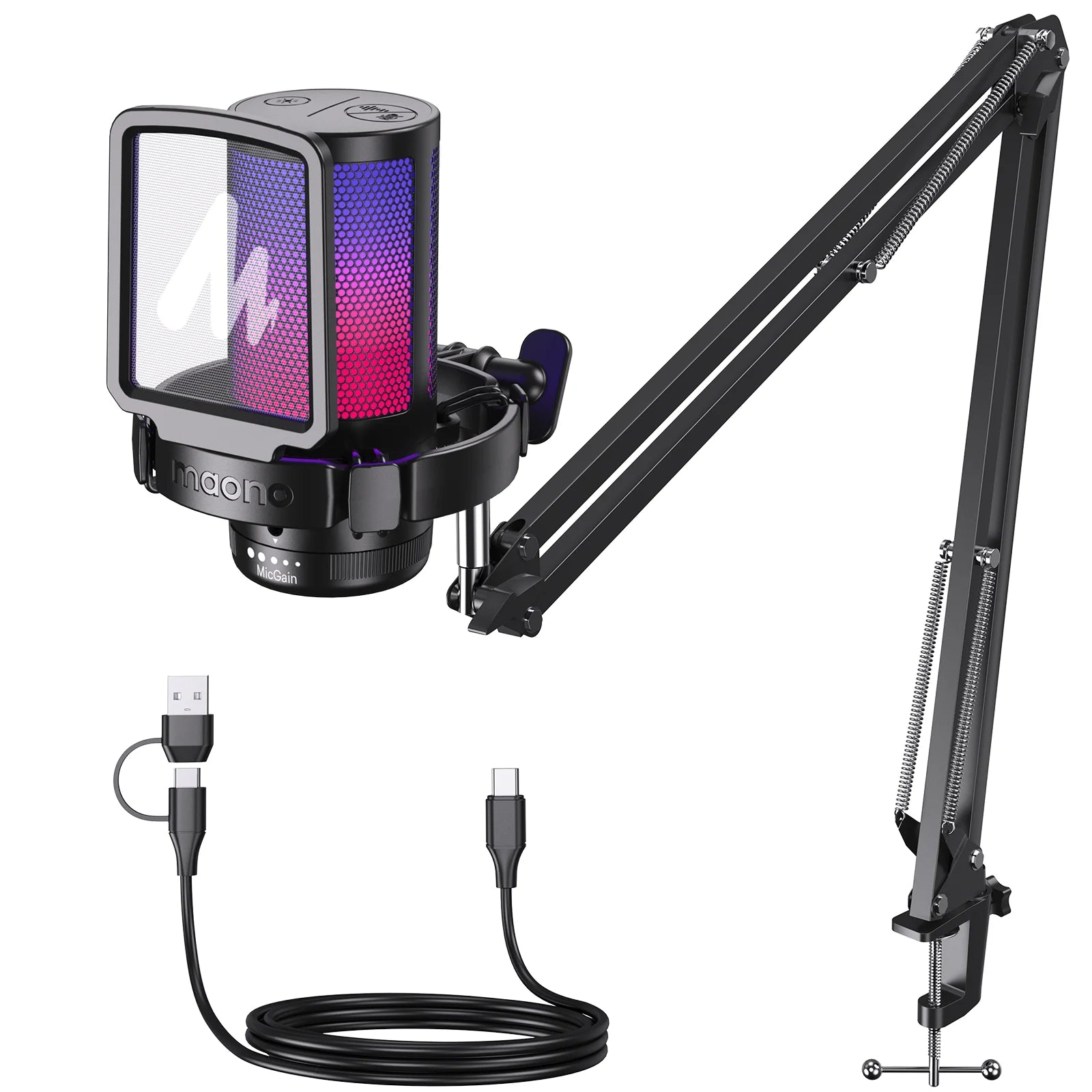 MAONO DGM20S RGB Streaming Microphone & Boom Arm