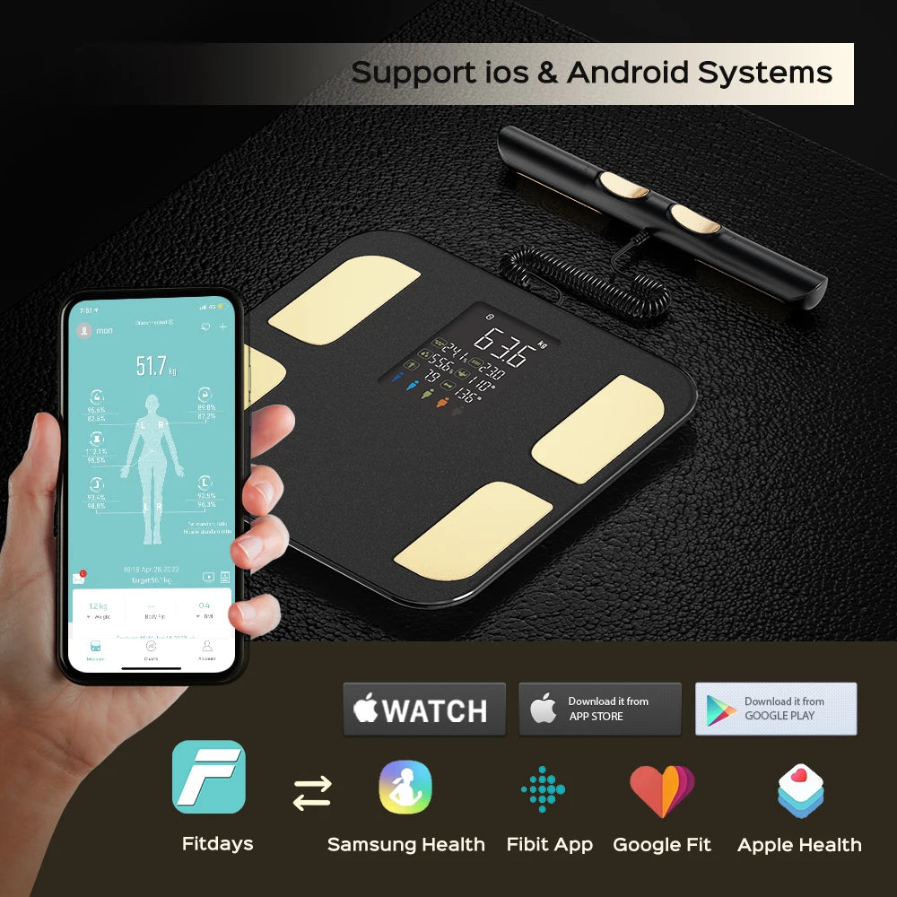FITDAYS Bluetooth Smart Body Fat Scales - Black