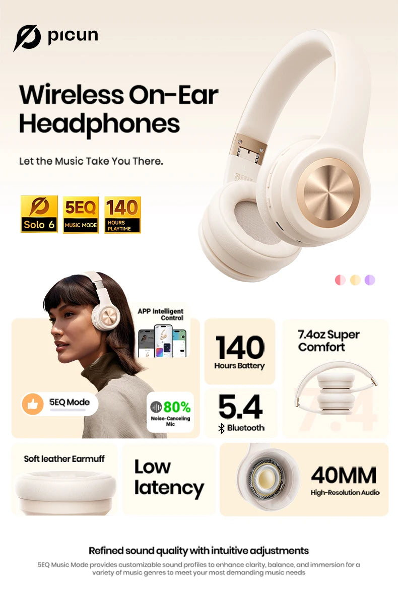 PICUN Solo6 ENC Bluetooth Wireless Headphones
