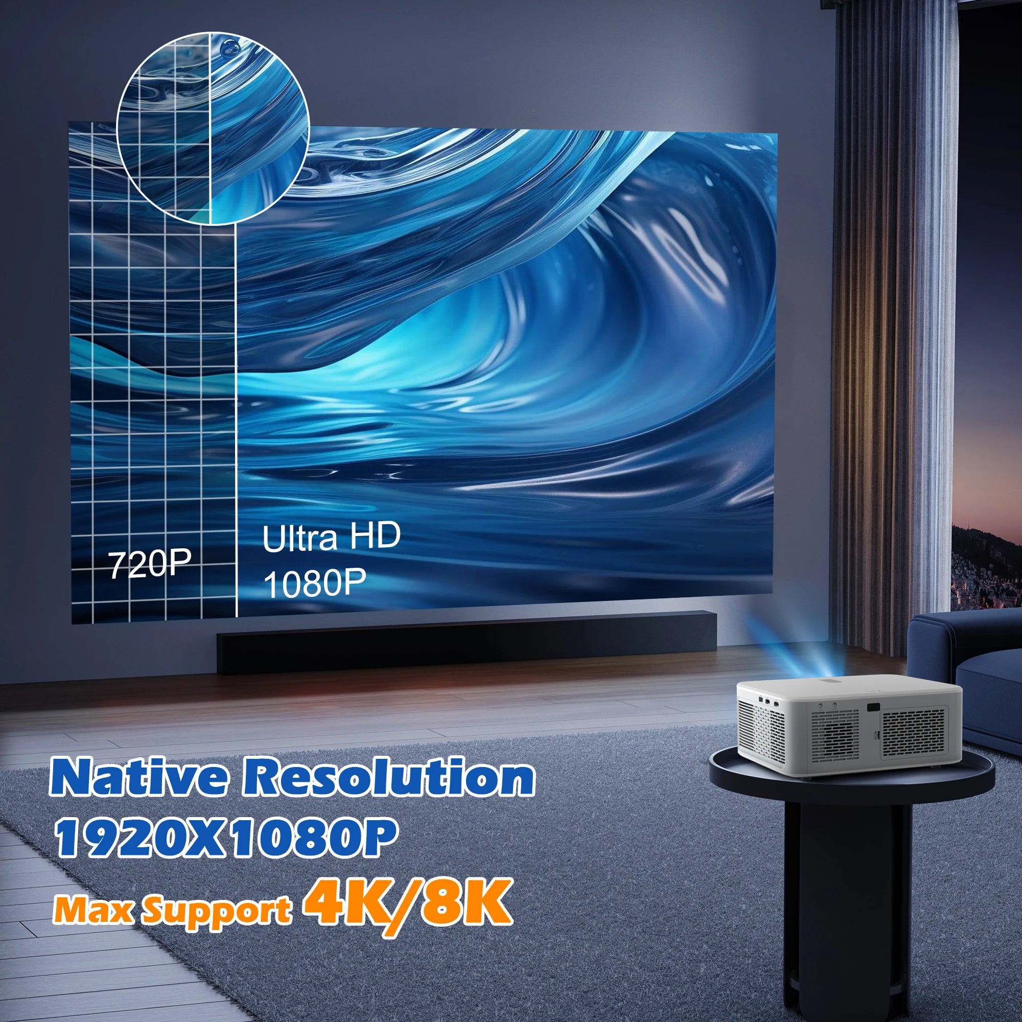 HORLAT 30000 Lumens 4K Smart Home Cinema Projector