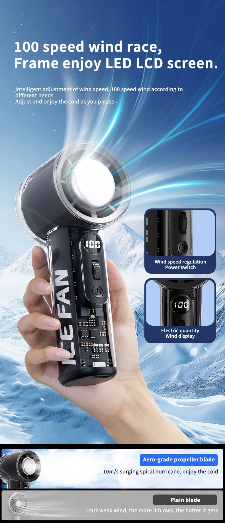 KINSCOTER Q4 Rechargeable Portable Handheld Fan