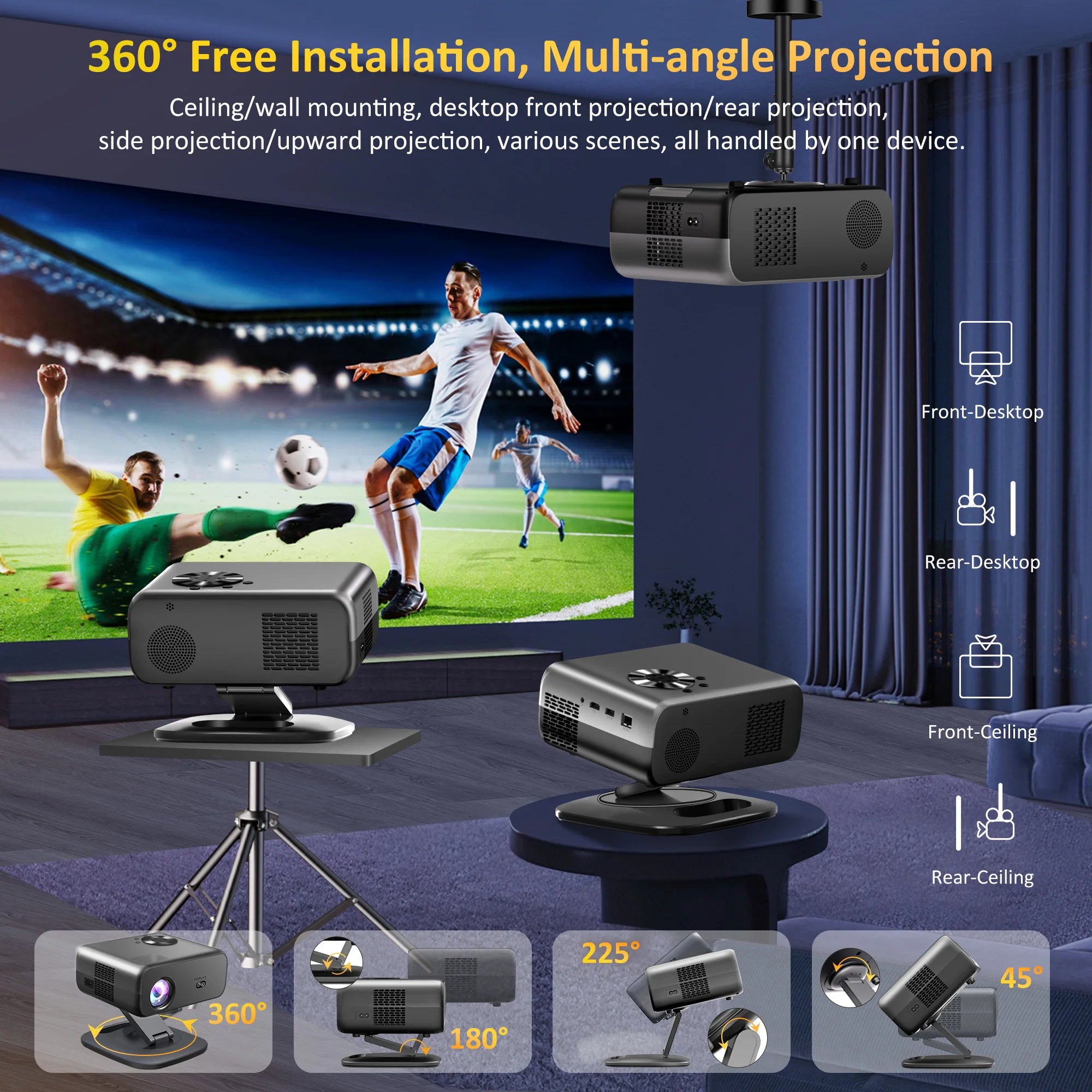 HORLAT M4 25000 Lumens 4K Smart Home Cinema Projector & Stand