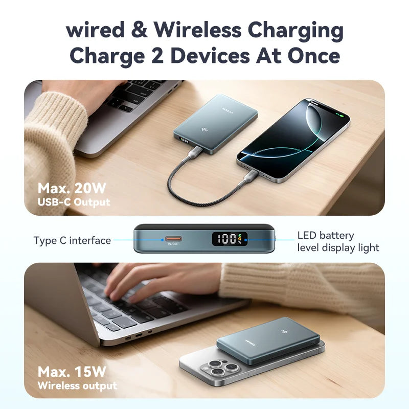 KUULAA Qi2 15W 10000mAh Magnetic Portable Charger and Power Bank