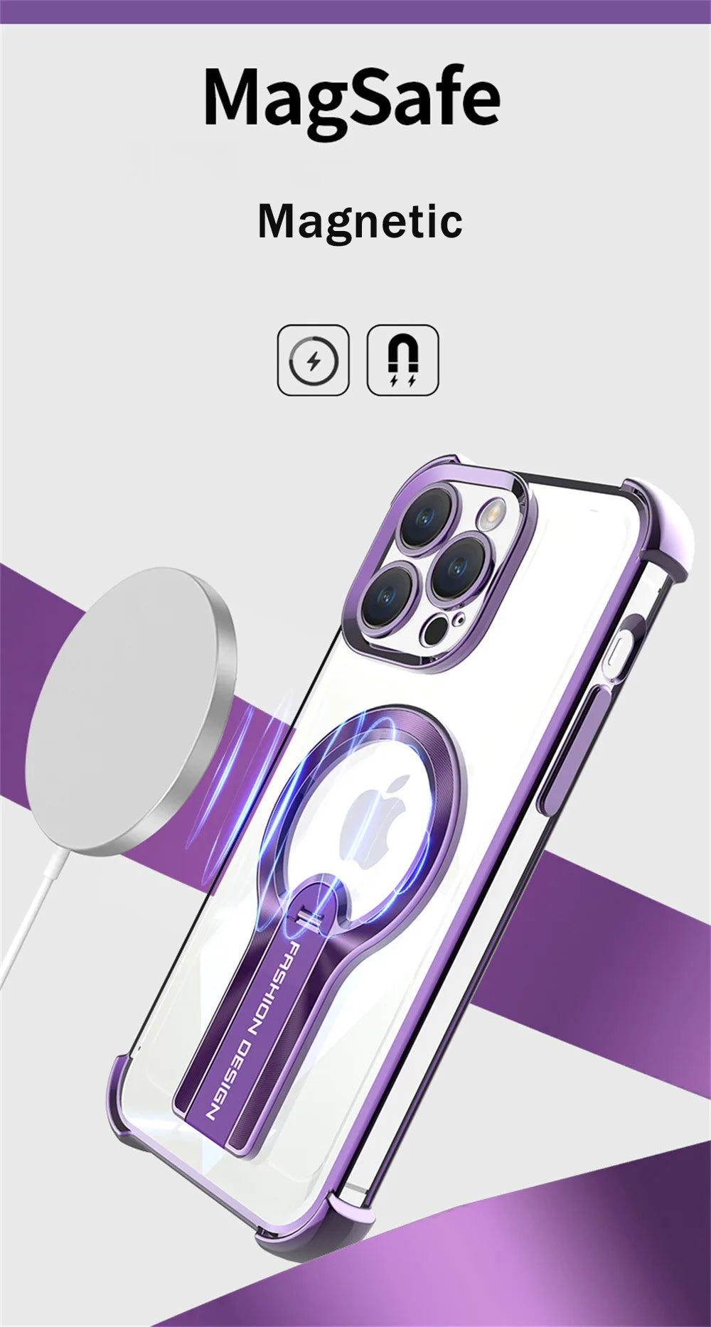 Transparent MagSafe Armor Case for iPhone with Stand