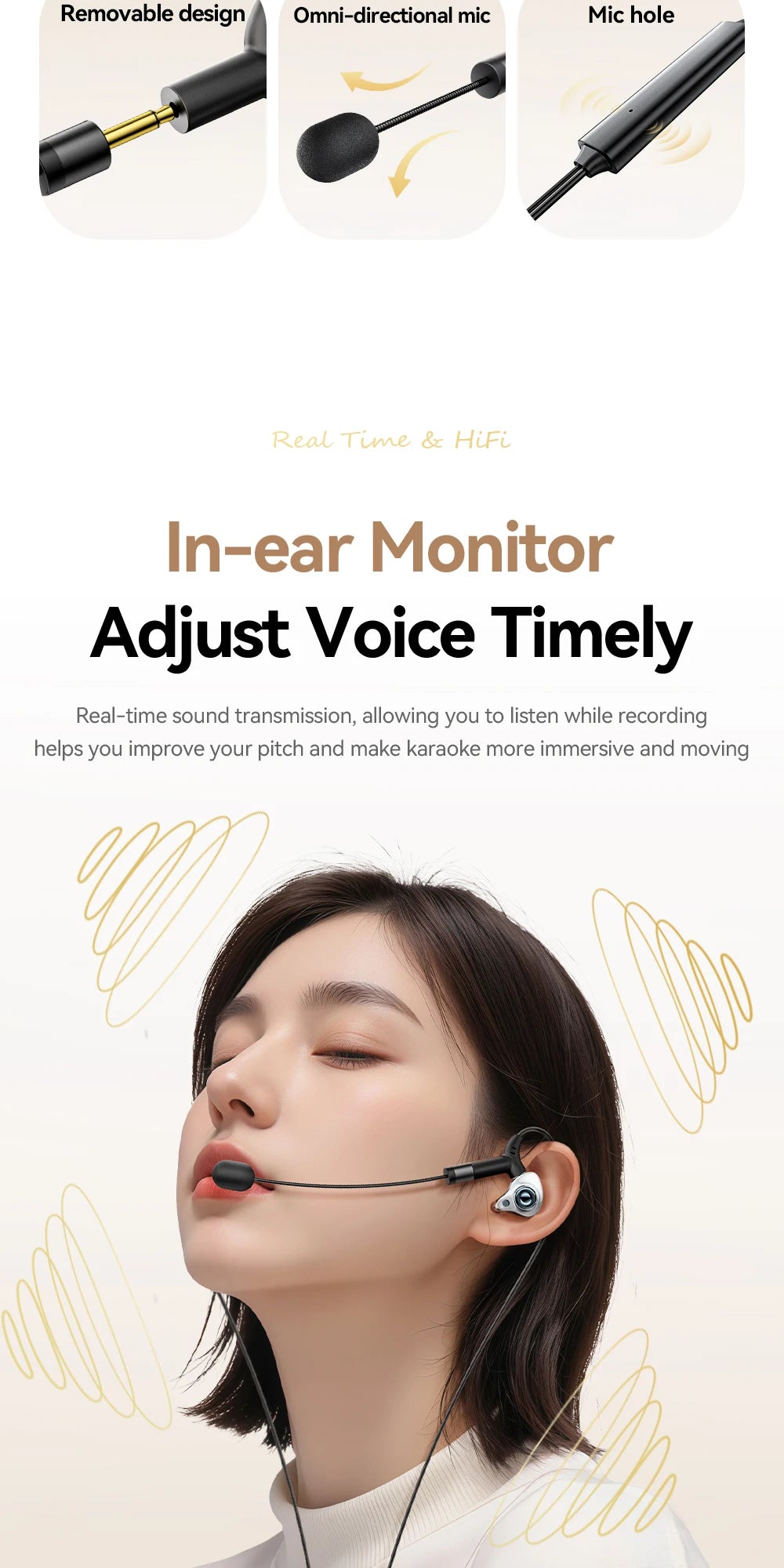 ESSAGER SK1 Karaoke Wired Earphones with Built-in Sound Card