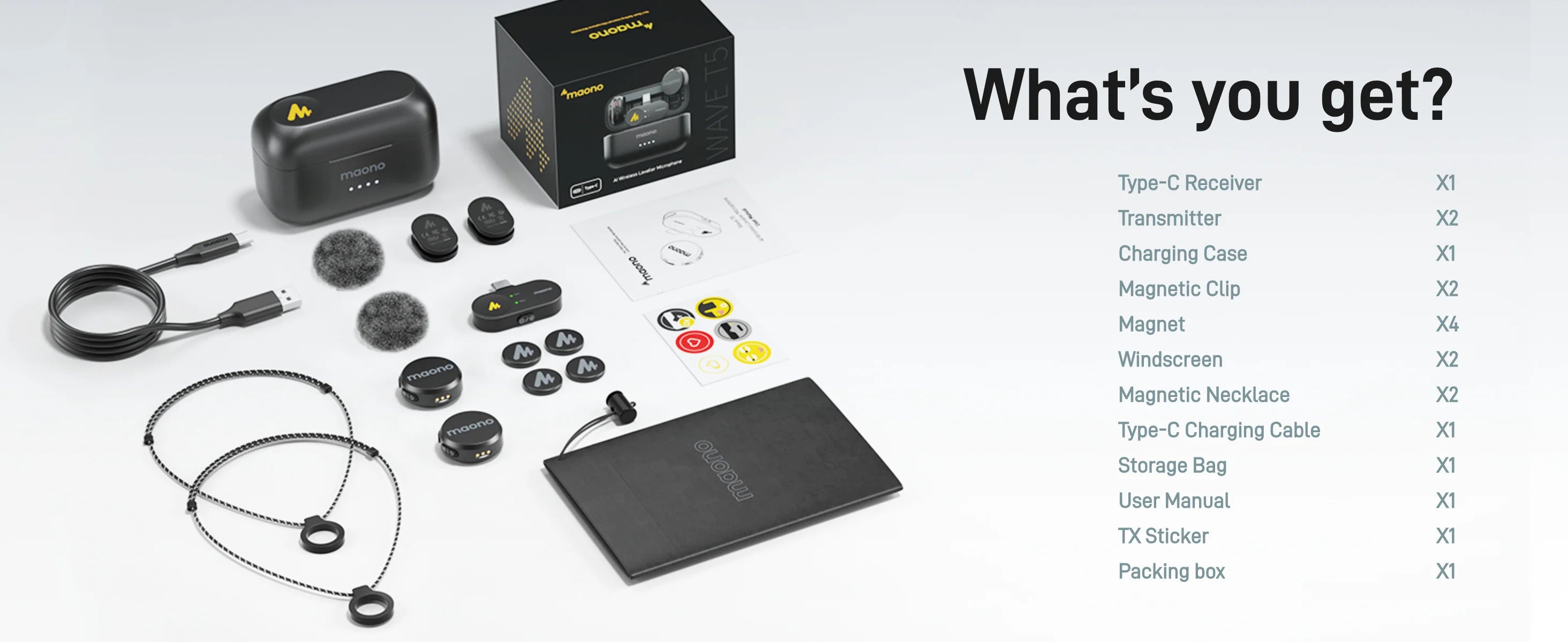 MAONO Wave T5 Mini Wireless Microphone with Voice Filters