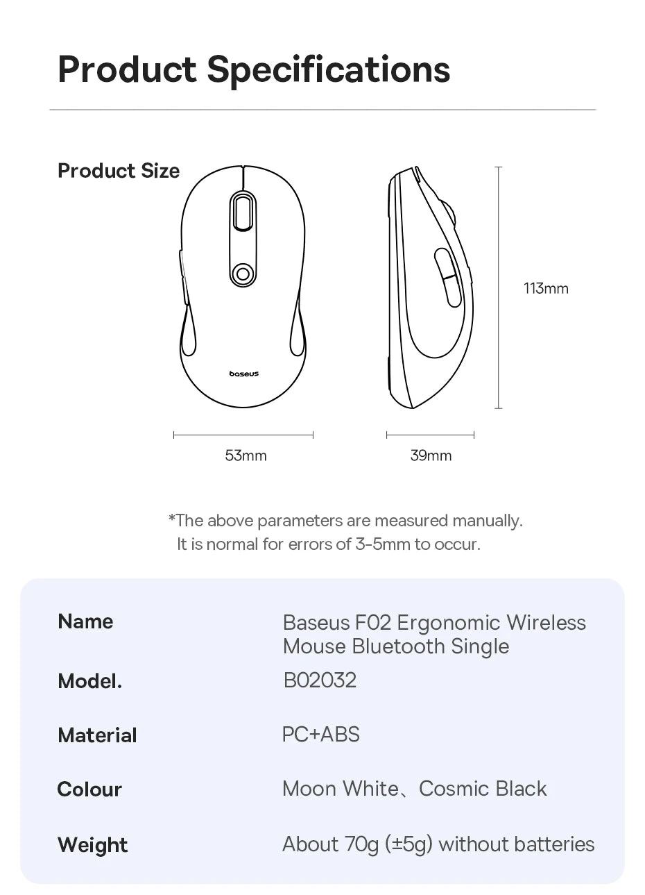 BASEUS F02 Ergonomic Bluetooth Wireless Mouse