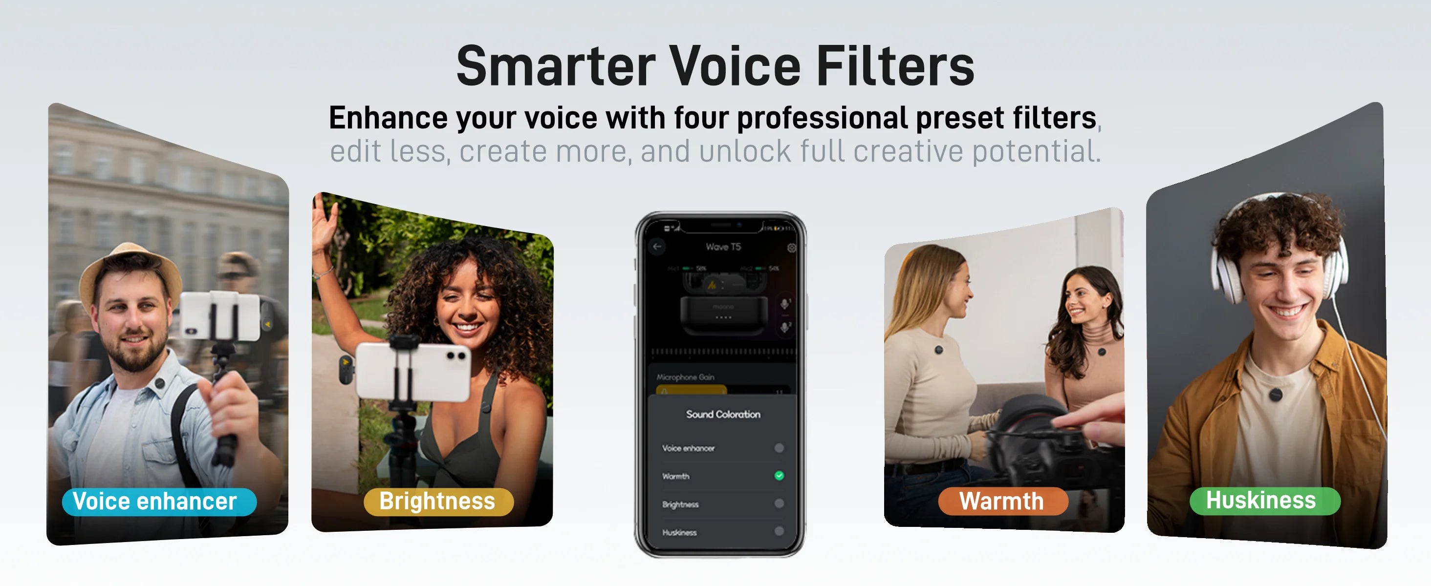 MAONO Wave T5 Mini Wireless Microphone with Voice Filters
