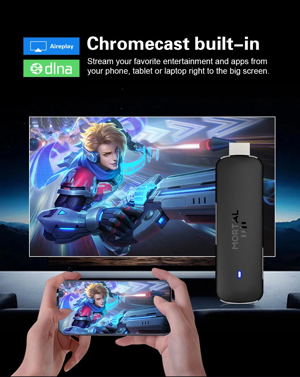 MORTAL Q8 4K Android TV Stick with Google Assistant