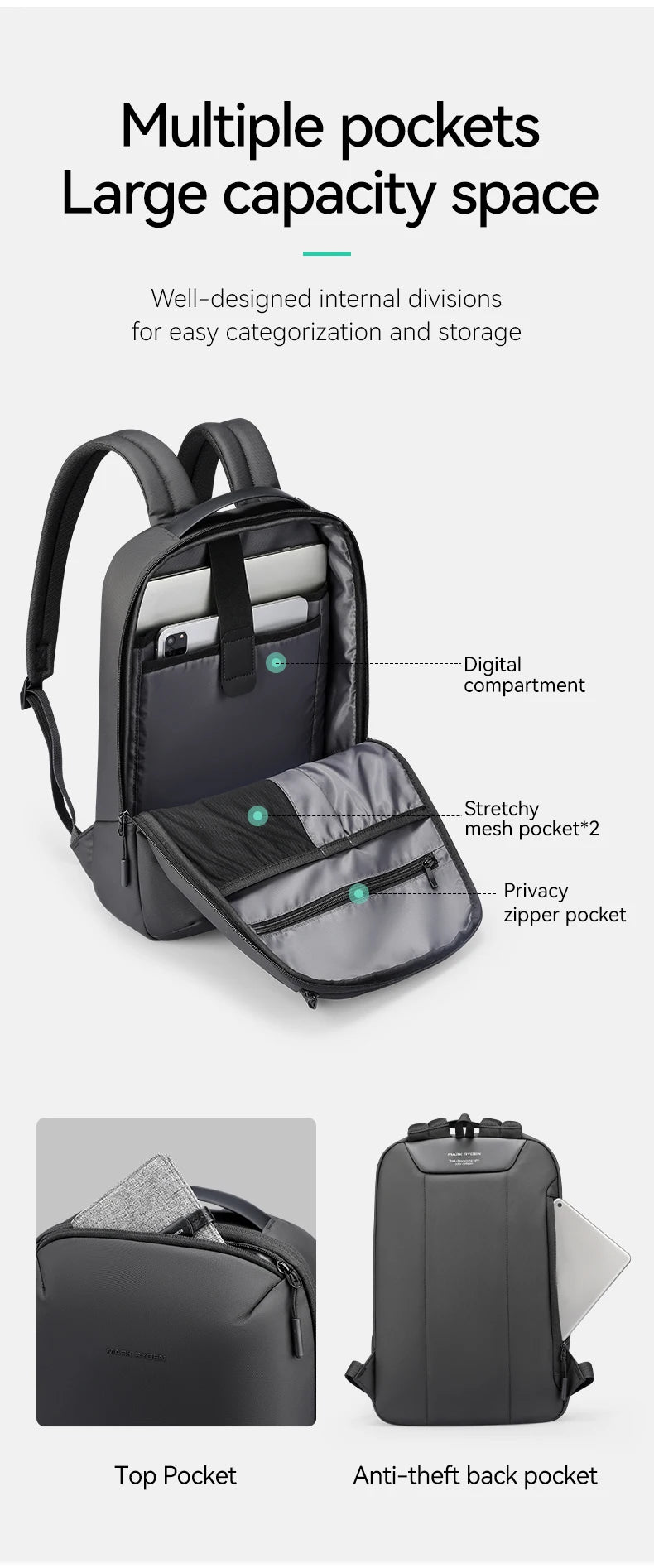 MARK RYDEN MR2408 Lightweight Business Travel Backpack