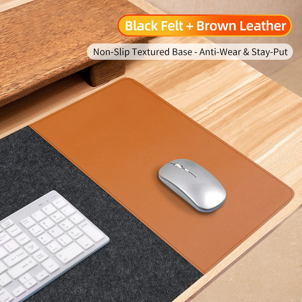 HANSONG Non-Slip Felt Desk Mat and Leather Mouse Pad