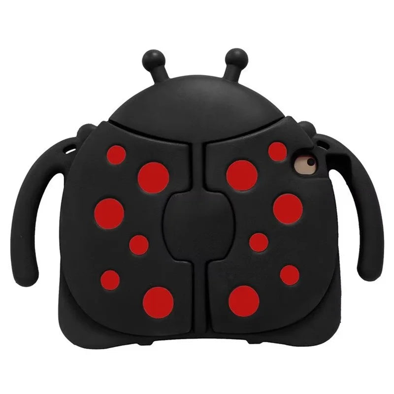 Black ladybug-shaped case with red spots on a white background
