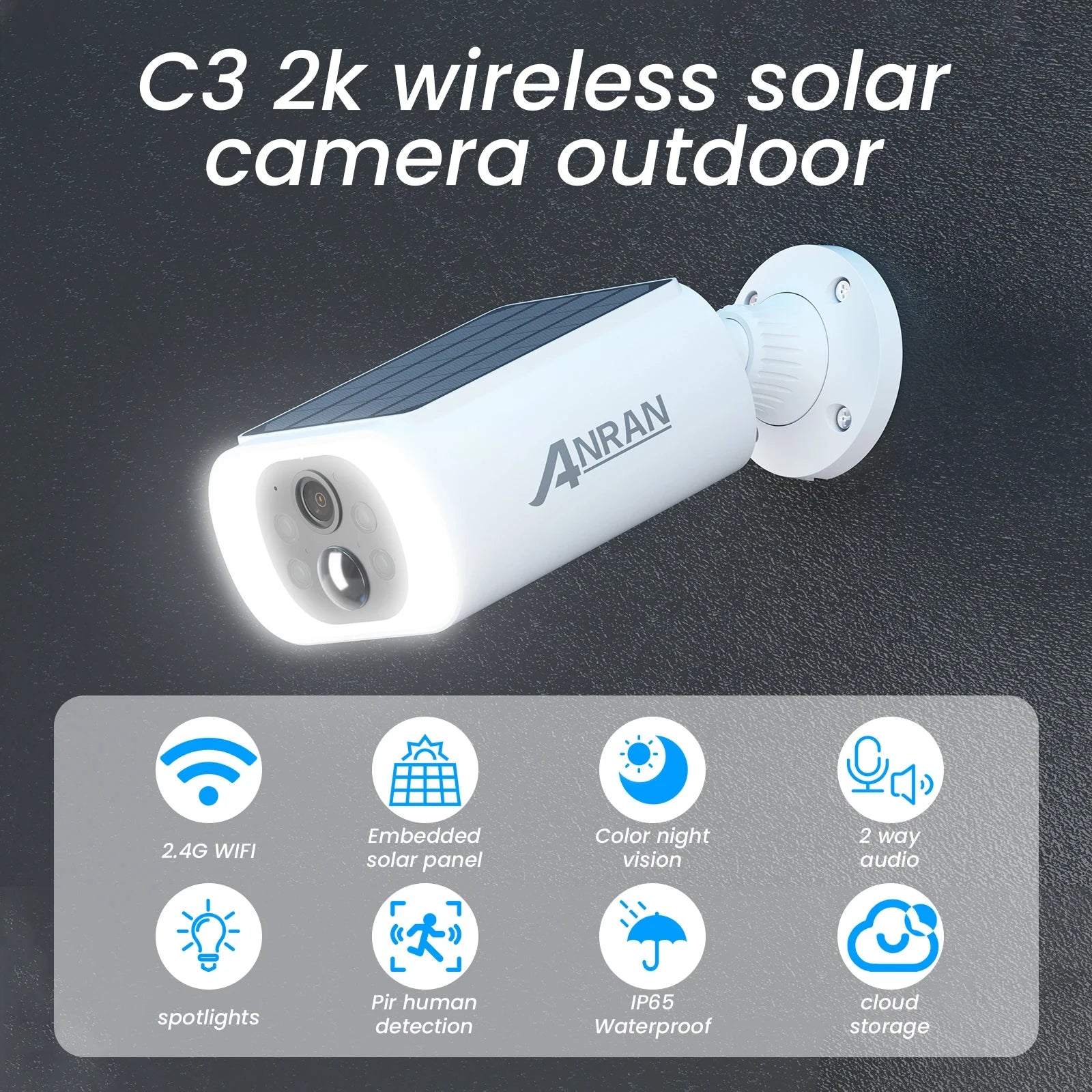 ANRAN 3MP Solar Powered Smart Home Security Camera Kit