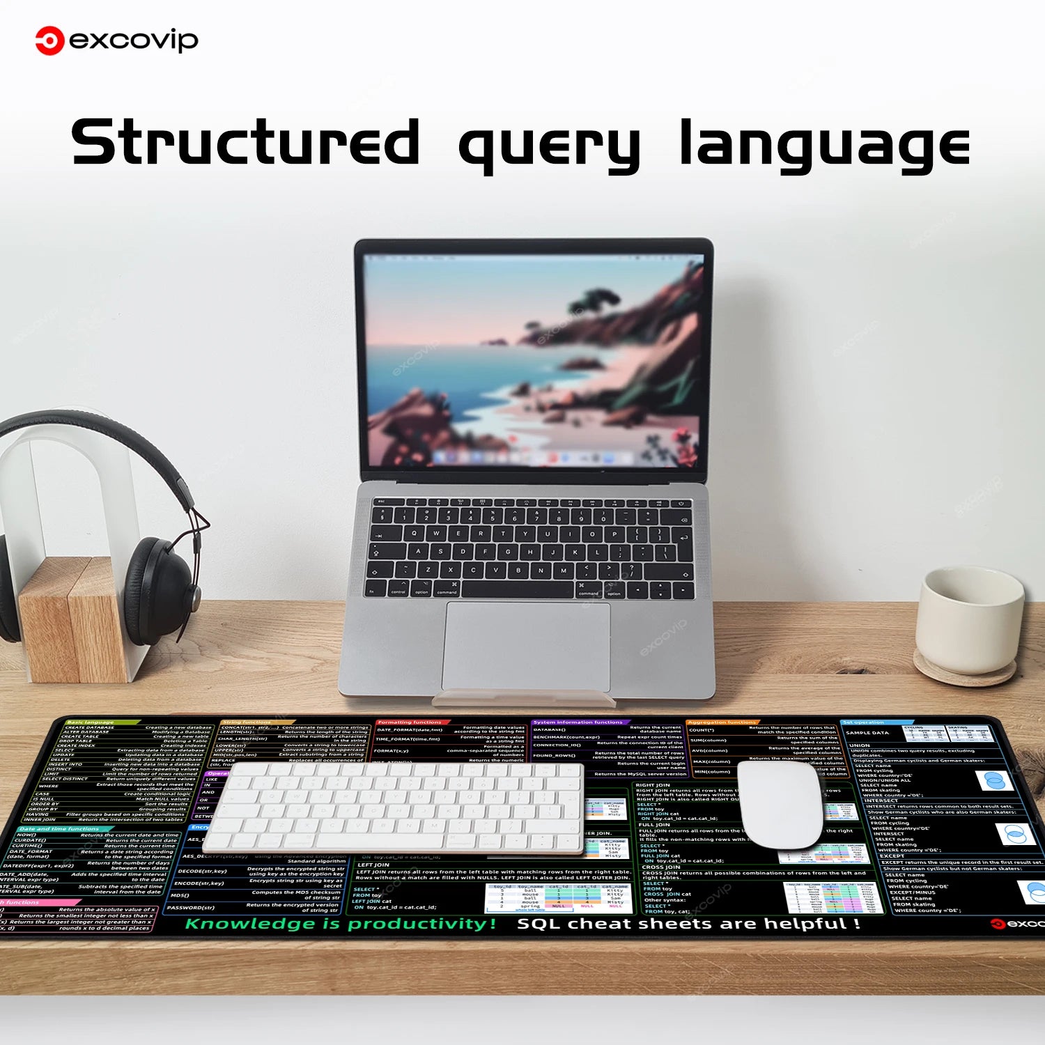 EXCO Non-Slip SQL Programming Desk Mat & Gaming Pad