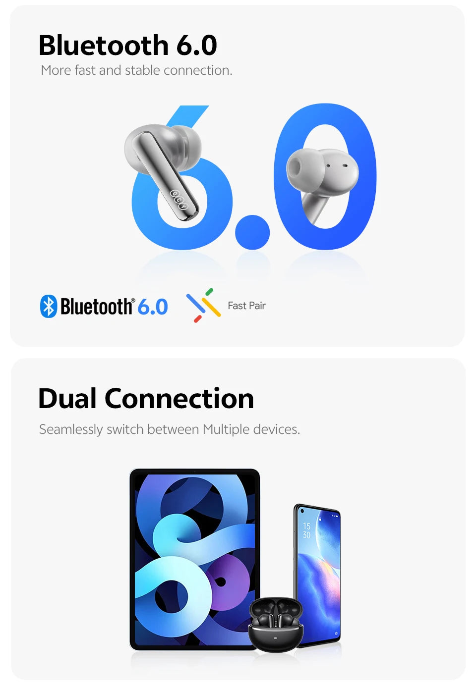 QCY MeloBuds N70 Adaptive Noise Cancelling Bluetooth Wireless Earphones