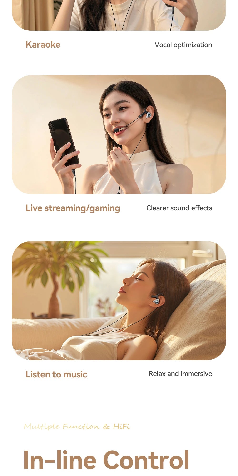 ESSAGER SK1 Karaoke Wired Earphones with Built-in Sound Card