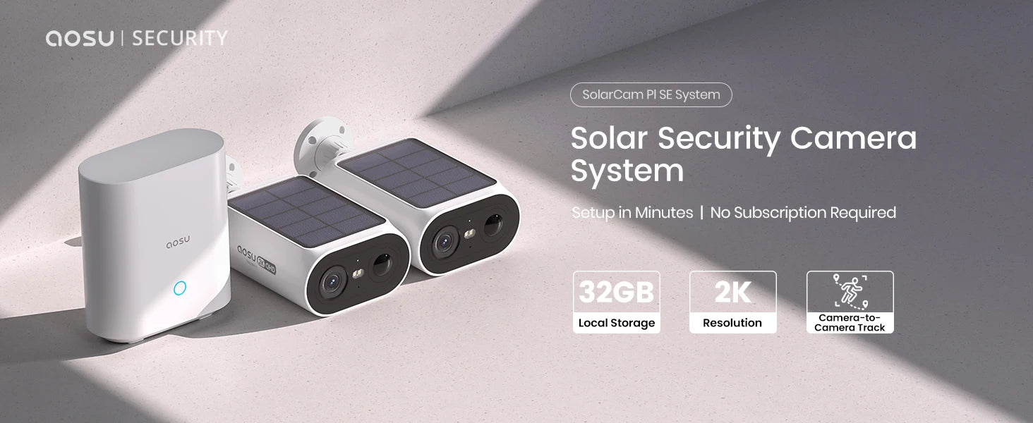 AOSU 3MP Solar Powered Wireless Home Security Camera Kit - 4pk