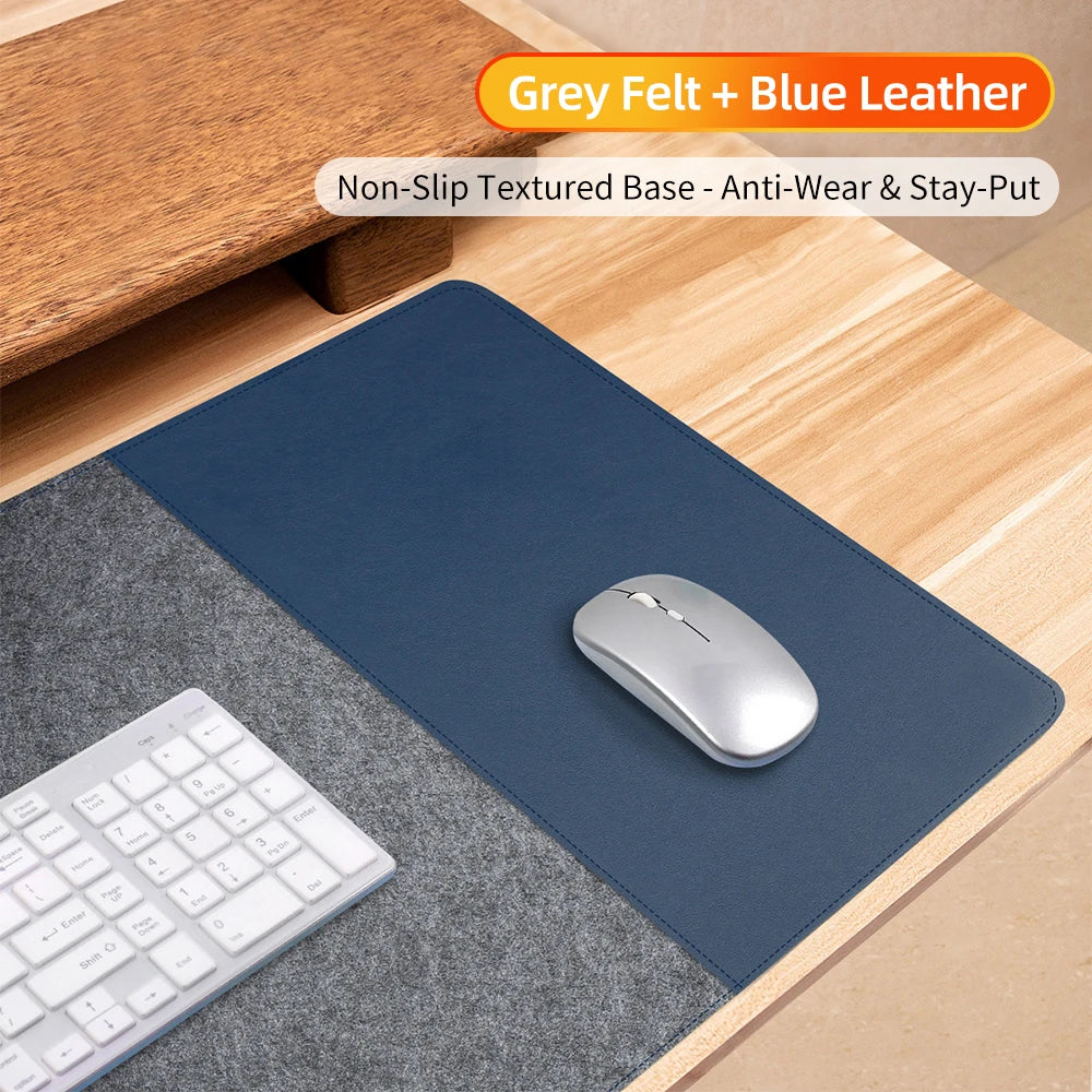 HANSONG Non-Slip Felt Desk Mat and Leather Mouse Pad