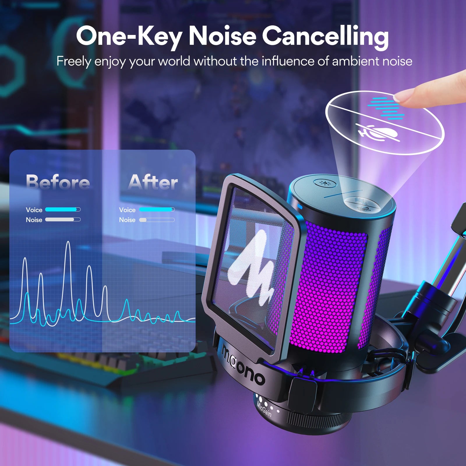 MAONO DGM20S RGB Streaming Microphone & Boom Arm