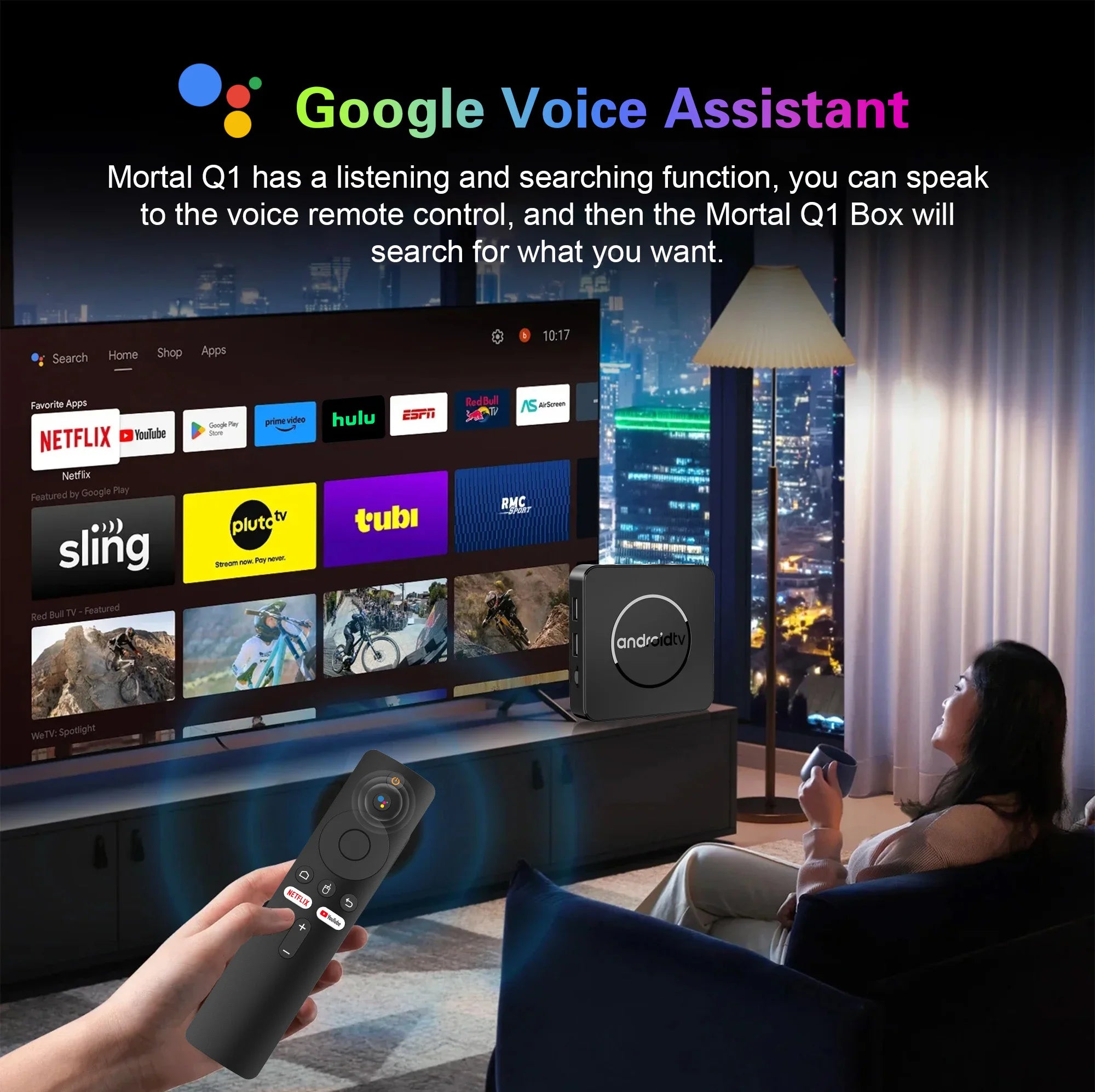 MORTAL Q1 4K Android TV Box with Google Assistant