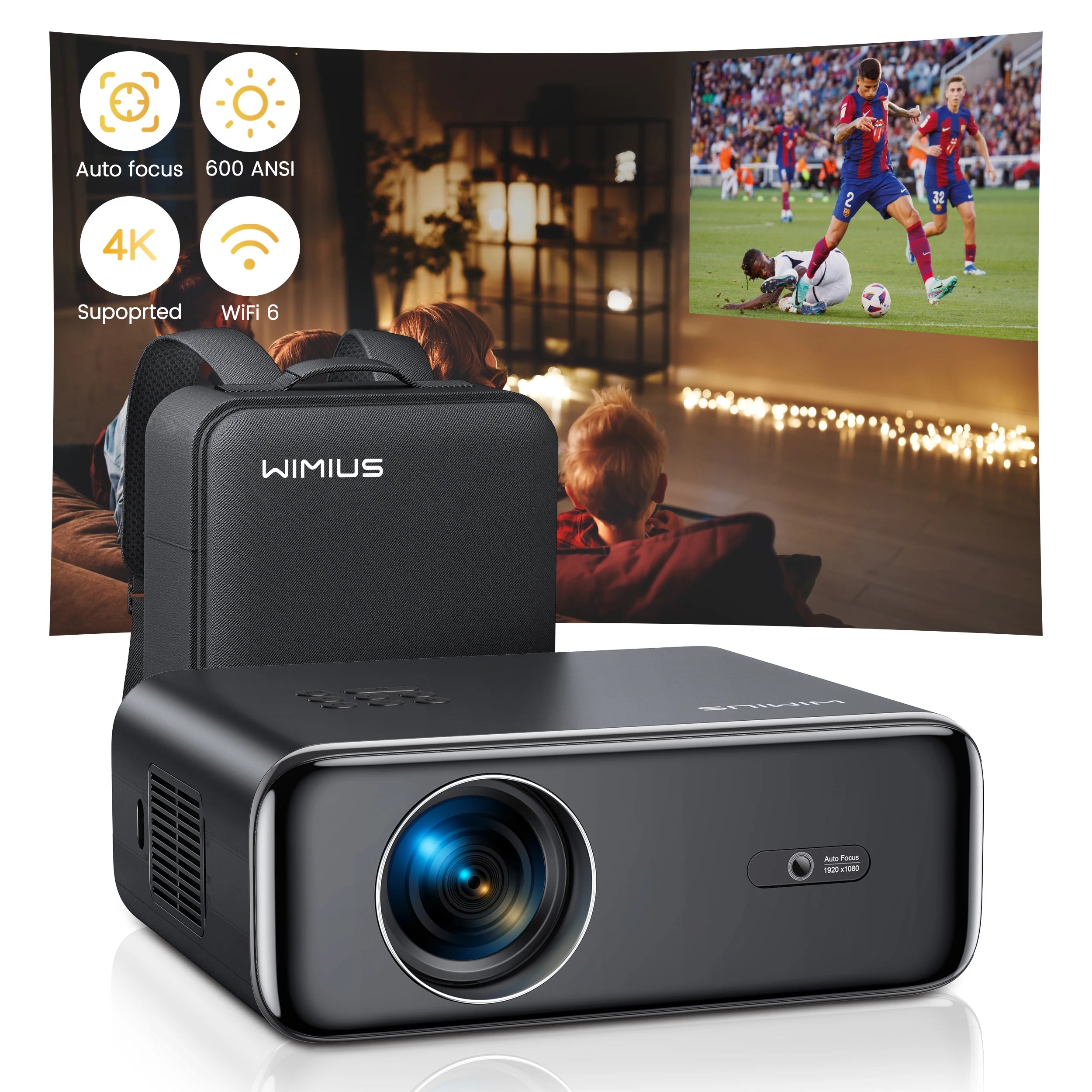 WiMius 25000 Lumens 1080P Portable Bluetooth Home Cinema Projector