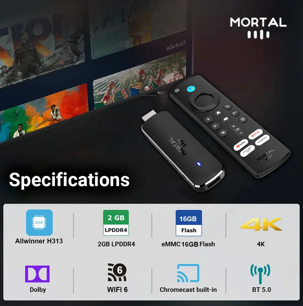 MORTAL Q8 4K Android TV Stick with Google Assistant