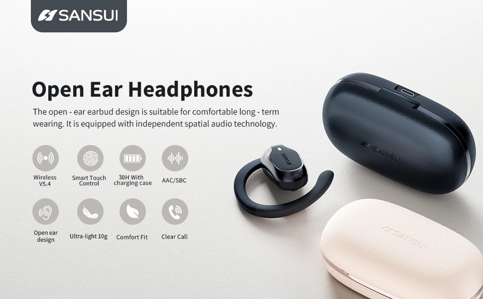 SANSUI W65 Bluetooth Wireless Open Ear Headphones