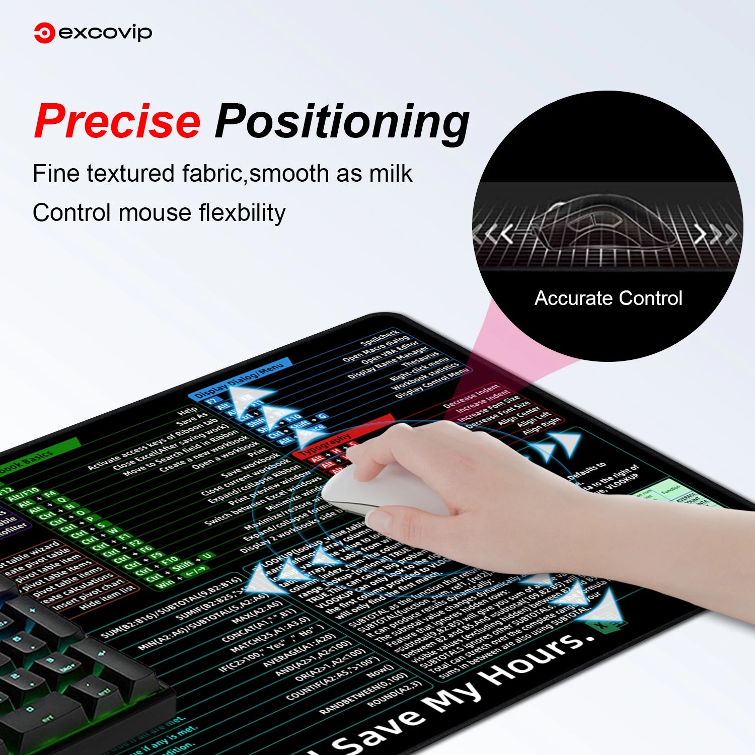 EXCO Non-Slip Excel Shortcuts Desk Mat & Gaming Pad