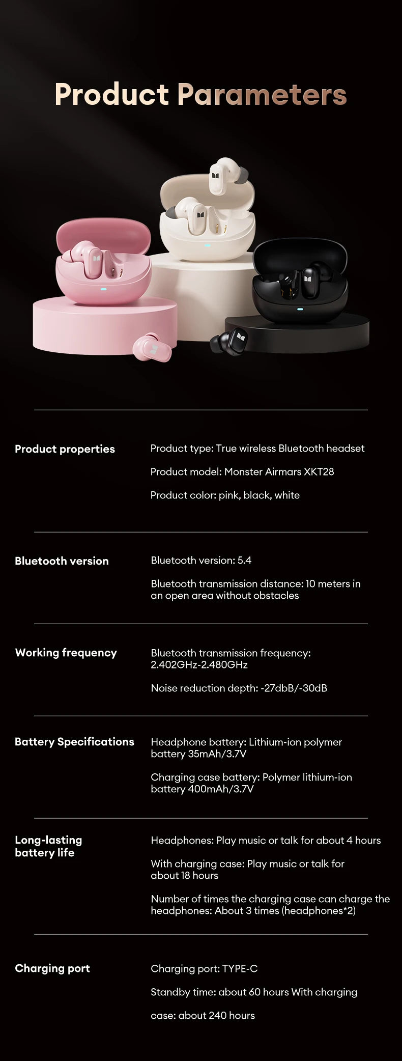 MONSTER Airmars XKT28 Bluetooth Wireless Earbuds
