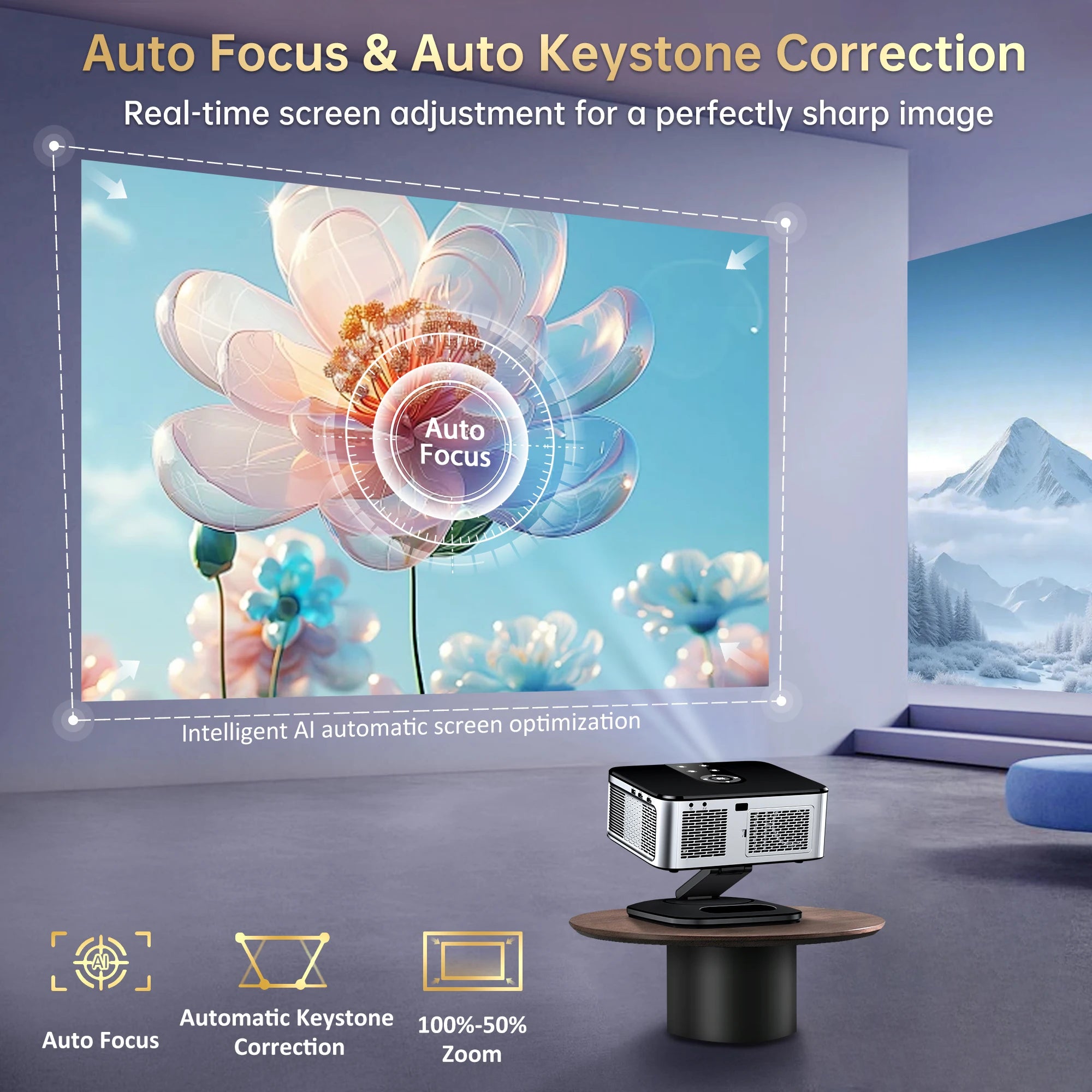 HORLAT T03 Max 40000 Lumens 4K UHD Smart Home Cinema Projector & Stand