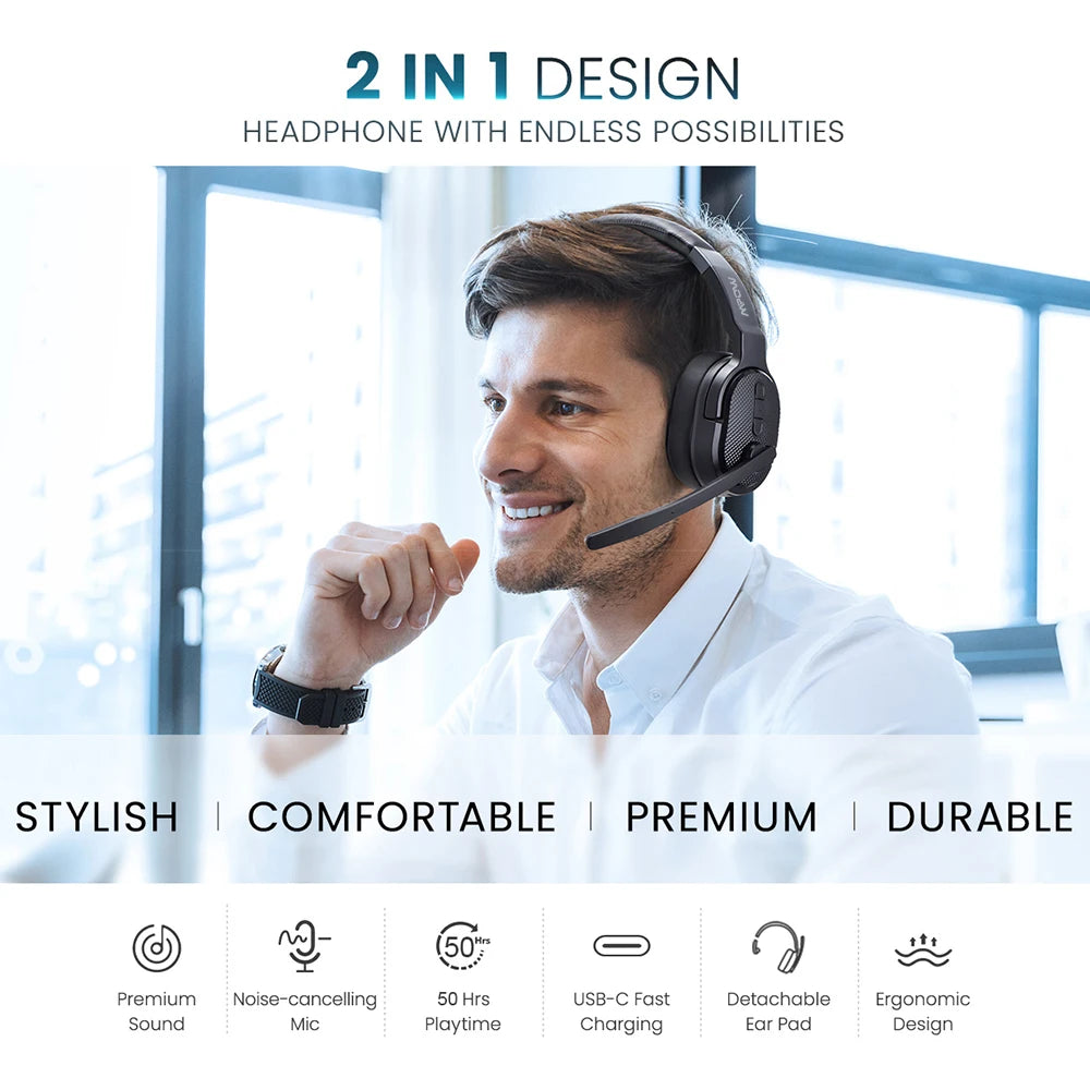 MPOW E65 2in1 Bluetooth Wireless Office Headset