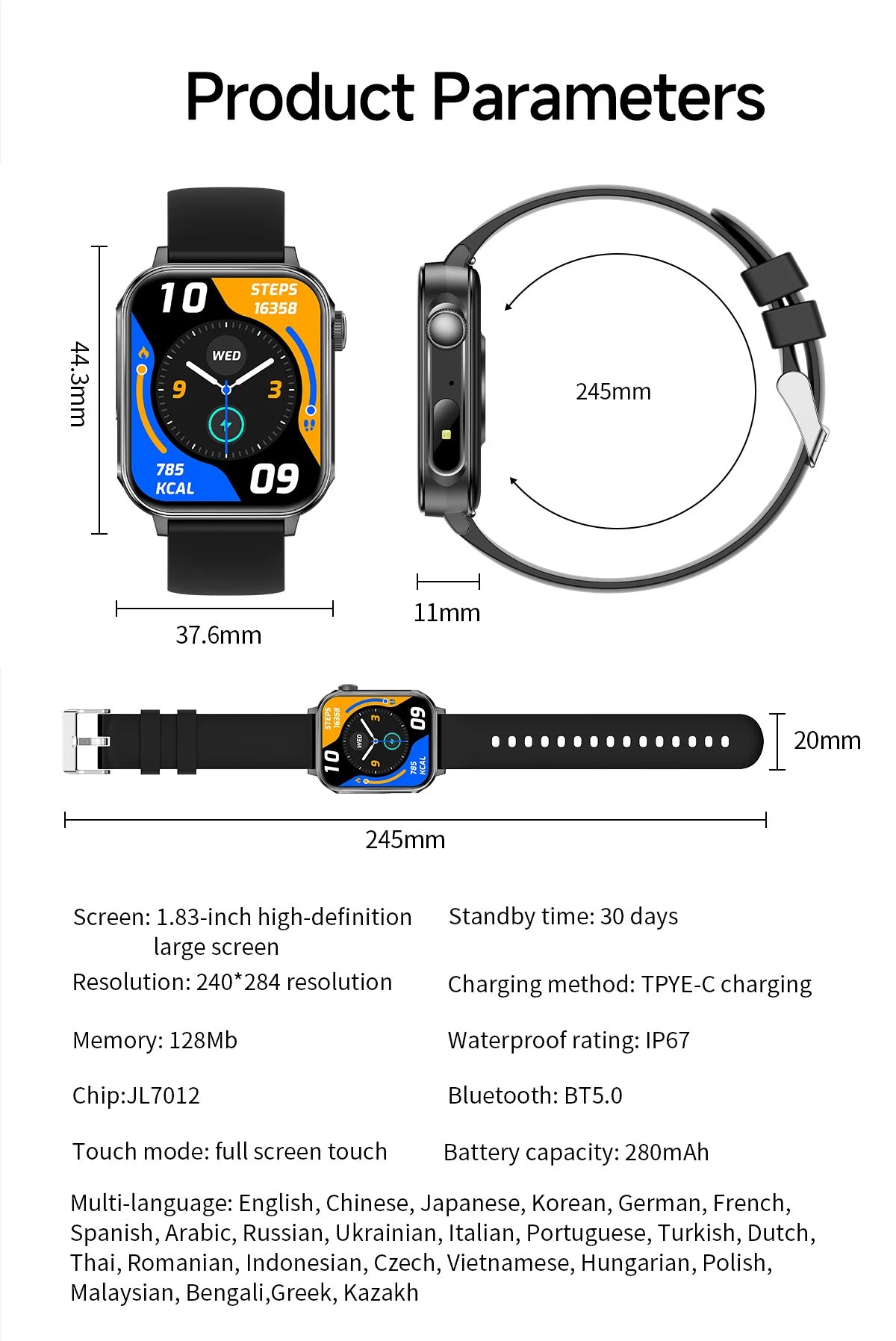 COLMI P80 1.83" HD Smart Watch with Flashlight