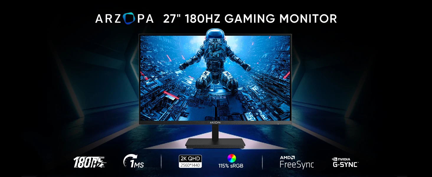 ARZOPA 27" 180Hz gaming monitor with a dark background
