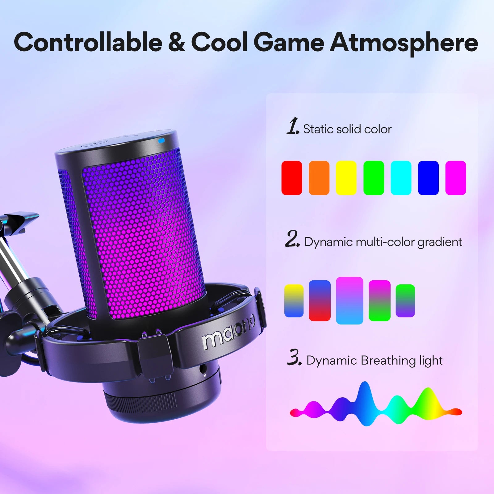 MAONO DGM20S RGB Streaming Microphone & Boom Arm