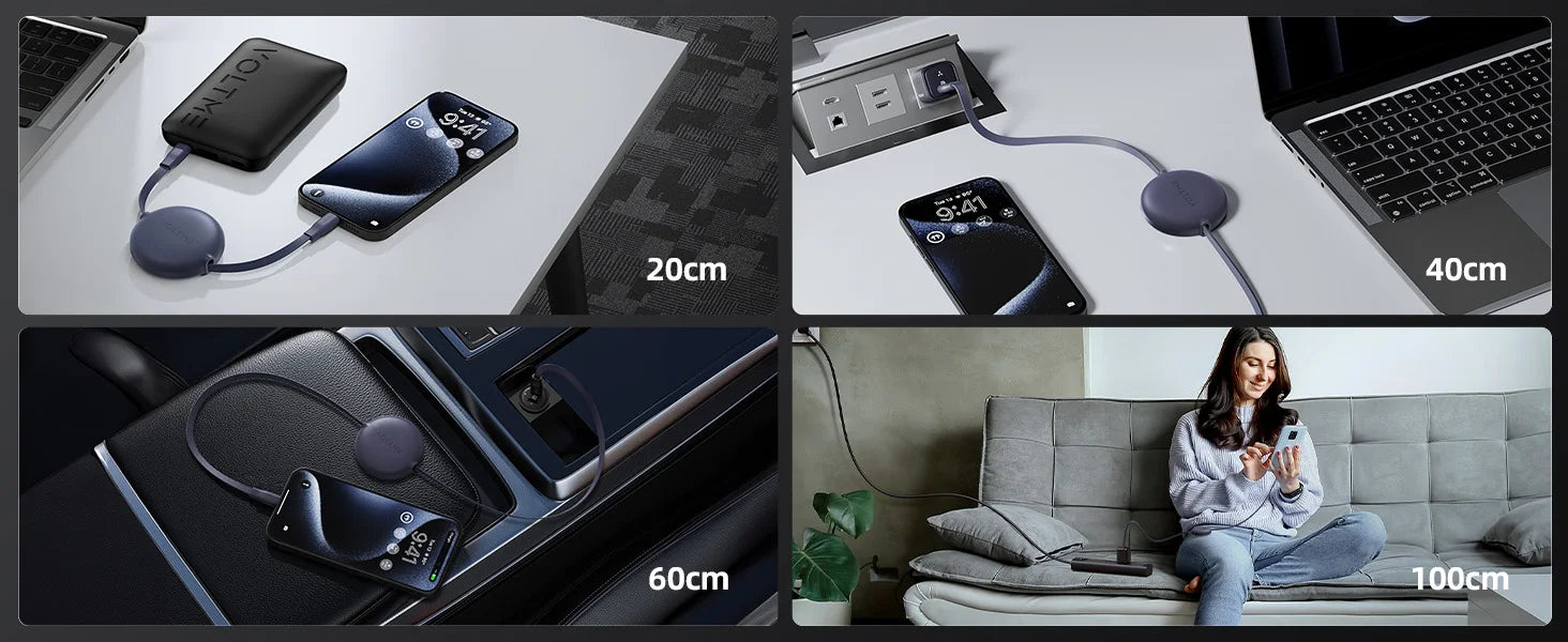VOLTME 100W Retractable Type-C to Type-C Charging and Data Cable
